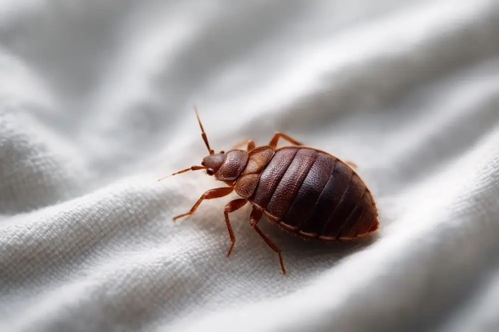 Punaise de lit vivante sur un drap blanc - signe d'infestation active
