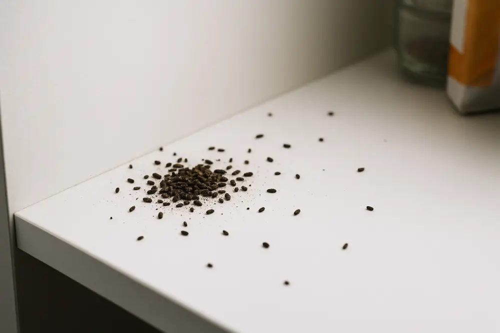 Excréments de blattes ressemblant à du poivre noir sur surface de cuisine